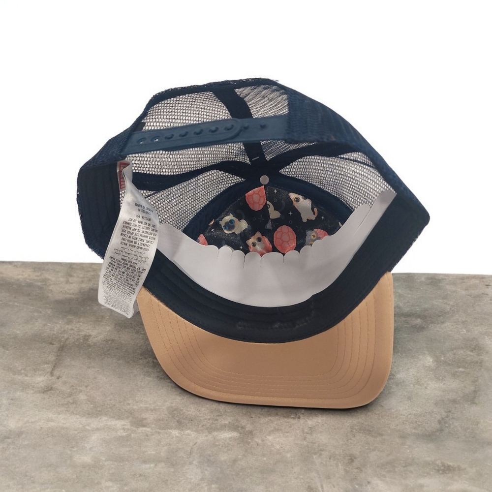 Blue Tan Snapback Hat with Circular Emblem - Picture 5 of 6